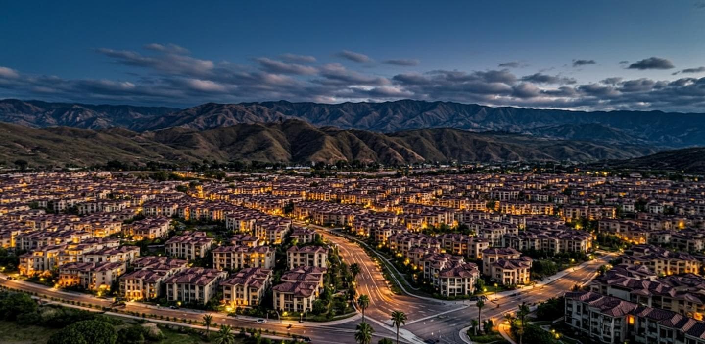 Aerial view of Temecula Valley neighborhoods and hills at dusk — the leak detection service area